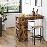 YITAHOME Bartisch mit Barhocker Set, Bartisch 3 Teilig, Esstisch mit 2 Hocker 3 Ablagen, Barhocker mit Metallrahmen, Essgruppe für 2 Personen, Frühstückstisch Möbelsets Zuhause, Küche (Vintage Braun)