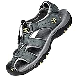 Unitysow Sport- & Outdoorsandalen Herren Trekkingsandalen Geschlossene Sandale Leder Sandalen Sommer Strand Sandalen Wandersandale Gr.39-46,Grau,Größe 45