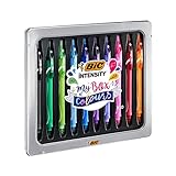 BIC Gel-ocity Quick Dry Tintenroller Stifte Set, Gelstifte in 10 verschiedenen Farben, in Geschenkbox aus Metall, Mittlerer Spitze (0,7 mm), My Box of Colours
