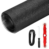 Ersatz-Set für Fensterscheiben, 119,4 x 299,7 cm, verstellbares Netzgewebe, einfaches DIY-Projekt mit Rollwerkzeug, Spline für Schiebetüren, Terrasse, Schwarz