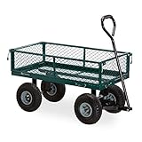 Relaxdays Handwagen, praktischer Bollerwagen für den Garten, Outdoor Transport, klappbare Seitenteile, bis 150 kg, grün