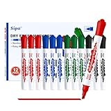 Sipa Whiteboard Marker, 12 Whiteboard Stifte abwischbar, Set mit 4 Farben Flipchart Stifte Marker, Keilspitze 4mm Linienbreite, ideal für Klassenzimmer, Büro und Kinder, unverzichtbarer Schulbedarf