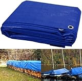 Strapazierfähige Abdeckplane, wasserdicht, Zeltplane für Camping, Wohnwagen, Boot, Auto, Picknick, Outdoor-Möbel, Holzabdeckung mit starken Ösen (3,66 m x 5,9 m)
