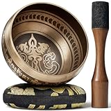 Handgefertigtes Tibetisches Klangschalen‑Set Mit Gravur – Klangschale & Meditationsschale With Cushion, Mallet & Guide – Yoga Kit – Stressabbau‑Werkzeuge – Uralte Himalaya‑Meditationswerkzeuge