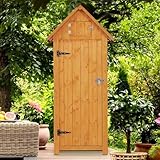 Schuppen Outdoor Lagerschrank, Holz Gartenhäuser mit Boden, Außenwerkzeug Nebengebäude Organizer mit wasserdichtem Dach, Regalen und abschließbarer Tür für Terrasse, Flur und Hinterhof (Natur)