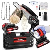 Mini Kettensäge mit Akku, 21V 6 Zoll Akku Stsäge mit 3.0Ah Akku und 2 Ketten, Mit Sicherheitsverriegelung und leistungsstarkem Motor, Handkettensäge Akku für Baum, Hof und Garten（Schnell-Ladegerät）