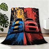 Kuscheldecke Muster Graffiti Stil Rennstrecke Rennwagen - Weiche Flauschige Rot Schwarz Fleecedecke für Sofa Couch Bett Reisen, Wärmen Sofadecke für Kinder Jungen Mädchen Erwachsene 130 x 150 cm