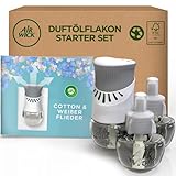 Air Wick Duftstecker – Starter Set mit 3 Nachfüllern – Raumduft Cotton und Weißer Flieder – 1x Gerät und 3 x 20 ml Öl