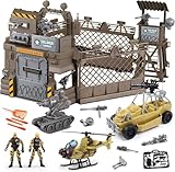 fisca Military Toys Set Military Base Playset Army Men Soldiers Action Figures Military Vehicles Weapon Gear Military Model Toy Set for Kids 3+ Year Old