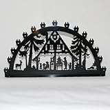 Außenschwibbogen Schwibbogen Lichterbogen 15 flammig/Metall - Motiv: Waldhaus - Farbe: schwarz (1 Meter)