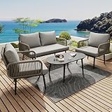 Gartenmöbel-Set, Gartenlounge Set für 3-4 Personen, Lounge Outdoor Sitzgruppe mit Sofa, Sessel und Couchtisch, Gartensofa mit bequemen Kissen, Loungemöbel für Garten Terrasse Balkon