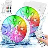 HOSPAOP Poolbeleuchtung Unterwasser LED Licht Wiederaufladbare, Wasserdichte mit RF Fernbedienung, USB, Timer, RGB 13 LEDs für Pool Whirlpool Aquarium Teich Vase Party Beleuchtung (2er)