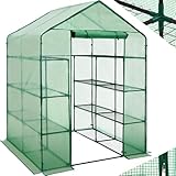 tectake® Foliengewächshaus mit UV-beständiger PE-Gitterfolie und 16 Metallablagegittern, 143 x 143 x 195 cm, Gewächshaus schützt vor Kälte, Regen und Frost, Anzucht Gewächshaus für Tomaten & Pflanzen