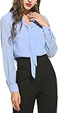 Beyove Damen V-Ausschnitt Schluppenbluse Chiffonbluse Langarmshirt Basic Bluse Einfarbig hellblau XL