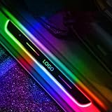 LED-Induktionslicht Einstiegsleisten, Personalisiert Auto led Einstiegsleiste mit Auto Logo/Text, 7 Voreingestellte Beleuchtungsfarben, Autoschwellenleiste Verdrahtungsfreies Atmosphärenlicht für Alle