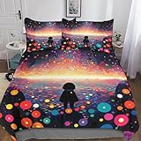 Kleiner Junge in Einer farbenfrohen Welt, Bettbezüge, Bettbezug, 3D-Gedruckter Bettbezug mit Reißverschluss, Bettwäsche-Set, weiche Mikrofaser mit Kissenbezügen, 3-teilig, King-Size-Bett