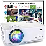 Mini Beamer, Native 720P Heimkino Beamer Unterstützt 1080P Full HD, 7000 Lux Video Beamer mit 300'' Display, 120000 Stunden LED Projektor Kompatibel mit HDMI/USB/SD/AV/VGA