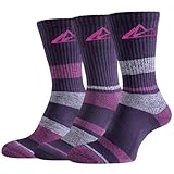Effeet Wandersocken Damen 39-42 35-38, 3 Paar Baumwolle Gepolsterte Sportsocken, Atmungsaktive Laufsocken Tennissocken, Anti Blase Trekkingsocken, Crew Outdoor Socken Damen, Holzkohle-Rosa 39-42