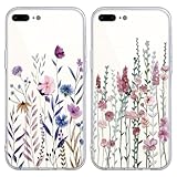 Coiwxmoi 2 Stück Blumen Handyhülle für iPhone 8 Plus/iPhone 7 Plus Hülle 5,5', Transparent Aesthetic Muster Handyhülle für Mädchen Frauen Durchsichtig Weich Silikon TPU Stoßfest Bumper Schutzhülle