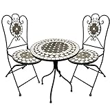Dekoratives Mosaik Set 3-teilig Sitzgarnitur Mosaiktisch + 2 Mosaikstühle Sitzgruppe Gartentisch Gartenmöbel Bistrotisch