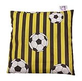 Landhuis handmade - Handgefertigtes Kirschkernkissen gelb schwarz mit Fußballmotiv – ideal als natürliches Wärme- oder Kältekissen für Groß und Klein.