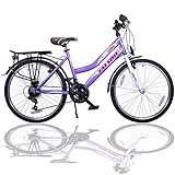 Talson 24 Zoll Kinderfahrrad 21-Gang Drehgriffschaltung Lila-Weiss mit Beleuchtung nach STVO