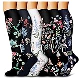 2025 - Frauen 6PC Lange Kompression Socken Leggings Lange Lauf Kompression Socken Outdoor Sport Socken Feinkniestrümpfe Damen 60 Den (Black, S)