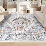 Homcomodar Vintage Teppiche Wohnzimmer 160x230cm Großer Teppich Waschbar Boho Teppiche Weiche Kurzflor Teppich Schlafzimmer für Wohnzimmer Esszimmer Küche(Blau)