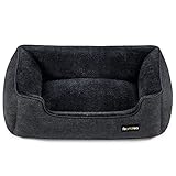 FEANDREA Hundebett, Hundekissen in Leinenoptik, Hundekorb, erhöhte Ränder, rutschfeste Unterseite, Bezug abnehmbar und waschbar, Größe L, für mittelgroße Hunde, 90 x 75 x 25 cm, dunkelgrau PGW011G01