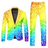 Mymyguoe 70Er Jahre Outfit Herren Pailletten Herrenanzug 2 Teiler Glitzer Jacke Und Hose Metallic Glänzende Pailletten Anzüge Für Discokugel Party Karneval Kustüm Hochzeit Mottoparty Outfit