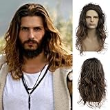 Qnbiar Lange lockige Haare wellige braune Perücke für Männer Synthetische natürliche Party Halloween Cosplay Haar Perücke