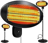 KESSER® Heizstrahler 2000 Watt ✓ Infrarot ✓ Standheizer ✓ Terrassenheizung ✓ Terassen ✓ Strahler ✓ Höhenverstellbar ✓ Quarzstrahler ✓ Innen - Außen ✓ Wickeltischheizstrahler (2000W - Schwarz)