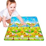 MWZBTG Große Spielmatte, Spielteppich Kinder, 200x 180cm Baby Krabbelmatte, Faltbare Spielmatte, Wasserdichte Aktivitäts-Spielmatte, Bodenmatte Kinderzimmer, Activity Babymatt, Bodenschutzmatte