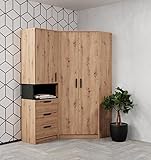 Marmex Grant Set 15A 91x195x143 EIN geräumiger Eckschrank mit Einlegeböden und Kleiderstangen EIN Standregal Soft-Close Funktion Jugendzimmer Schlafzimmer Eckkleiderschrank Artisan Eiche+schwarz