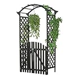 Melko Rosenbogen aus Holz Schwarz Rankgitter Laubengang Torbogen mit Tor Halbbogen Spalier Rankhilfe für Kletterpflanzen Gartenbogen Pergola