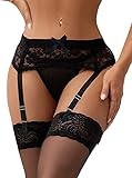 Satohom Damen Strapsgürtel Spitze mit 4 Halter Strumpfhalter Strapsen Slips Dessous Set Strumpfband Hosenträger Hüfthalter Strapsen Dessous Set Strumpfgürtel Garter Belt Hüfthalter Strapshalter