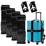 Lymshine Koffergurt 4 Stück mit Gepäckanhänger Set, Kofferband Gurt Auffällig, Kofferbänder 2m Verstellbare, Gepäckgurte für Koffer,Schwarz Luggage Strap für Schnell Erkennen Gepäck Koffer