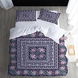 Bettwäsche 200x200cm Abstrakte Geometrie Kunst Luxus Bunter Boho 3D Bettwäsche 3 teilig mit 2 Kissenbezug 80x80cm Modern Mikrofaser Bettbezüge Set mit Reißverschluss