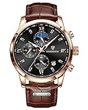 LIGE Herren-Armbanduhr, Chronograph, Quarzuhrwerk, 30 ATM, wasserdicht, Armband aus Leder, großes Zifferblatt, Datum, Analog, multifunktional, Leuchtend, klassisch, Sport, Unternehmen