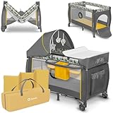 Lionelo Sven Plus 4 in 1 Baby Bett Laufstall Baby ab Geburt bis 15 kg Wickelauflage Moskitonetz luftige Seitenwände mit Seiteneingang Tragetasche zusammenklappbar