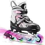 Gonex Inliner für Kinder, Inline Skates für Mädchen Jungen mit Leuchtenden Einstellbarern Rädern Größe 31-42, Rosa M