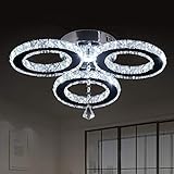 diisunbihuo LED-Kristall-Pendelleuchte, 33 x 8,9 cm, 3 Ringe, Kristall-Kronleuchter, bündige Montage, Beleuchtung für Schlafzimmer, Hobby, Wohnzimmer (Kaltweiß)