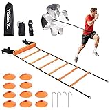 Yissvic Koordinationsleiter Trainingsleiter 6m Leiter Sport mit Widerstandsschirm und 10 Sportkegel Tragetasche Orange Kinder Jungen Fussball zubehör
