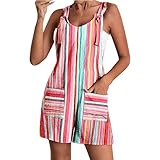 Jumpsuit Damen Sommer Kurz Boho - Latzhose Mit Tasche Sommer Ärmellos Strampler Weites Bein Kurz Overall Casual Arbeitshose Lose Playsuit Teenager-Mädchen Bib Pants Strand Einteiler