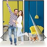 Zlhloj Fliegengitter Balkontür Magnet, 295x210 cm Linke/Rechte Seite Öffnungs für Schlafzimmer Kellertür Terrassentür ohne bohren, mit Klebeband, für Terrassentür Kellertür Schwarz