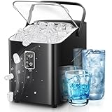 FOHERE Eiswürfelmaschine, Eiswürfel in 5 Minuten, 14KG in 24 Stunden, Selbstreinigender Mini Eiswürfelbereiter, 2 Eiswürfel Größen für Küche, Büro, Bar und Party, Leicht zu Tragender Griff (Schwarz)