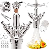 DILAW® Shisha Komplettset Smart to go 38cm Edelstahl Wasserpfeife Mini Hookah mit 4 Anschlüssen & 4x Glas-Adapter inkl. Bowl, Kaminkopf-Set mit Steinkopf & Aufsatz, Carbon-Schlauch, Mundstück, Zange