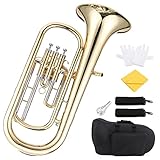Btuty Baritonhorn Bb Brass Kolbenstil Goldlac-k Oberfläche Blasinstrument mit Mundstüc-k Handschuhe Reinigungstuch für Anfänger Blaskapellen