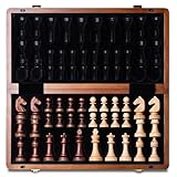 A&A 38cm/15 Magnetisches Schachspiel aus Holz, Handgefertigte Staunton-Schachfiguren (7,6cm/3' Königshöhe) mit 2 zusätzlichen Damen, Klappbares & Tragbares Reisespiel-Set