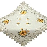Tischdecke Beige 85x85 Mitteldecke Spitze Bestickt Tischserviette Stoff Pflegeleichte Tischdekoration Landhaus Tischwäsche Waschbar
